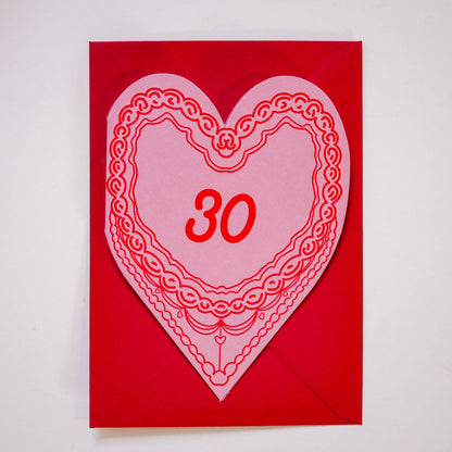 30 Birthday cake heart card