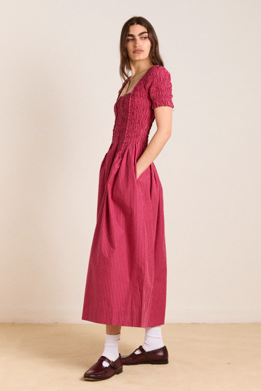 Raphaela Ruffle Midi - Berry Business Stripe