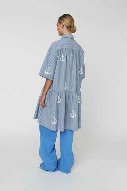 Oversized Dress With Embroidered Anchor