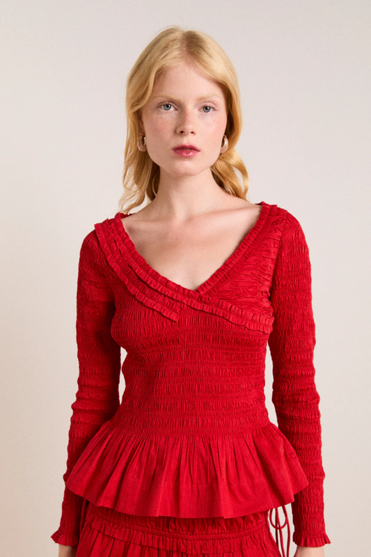 Suri Shirred Blouse - Red