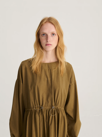 Poplin Elastic Waist Dress - Khaki