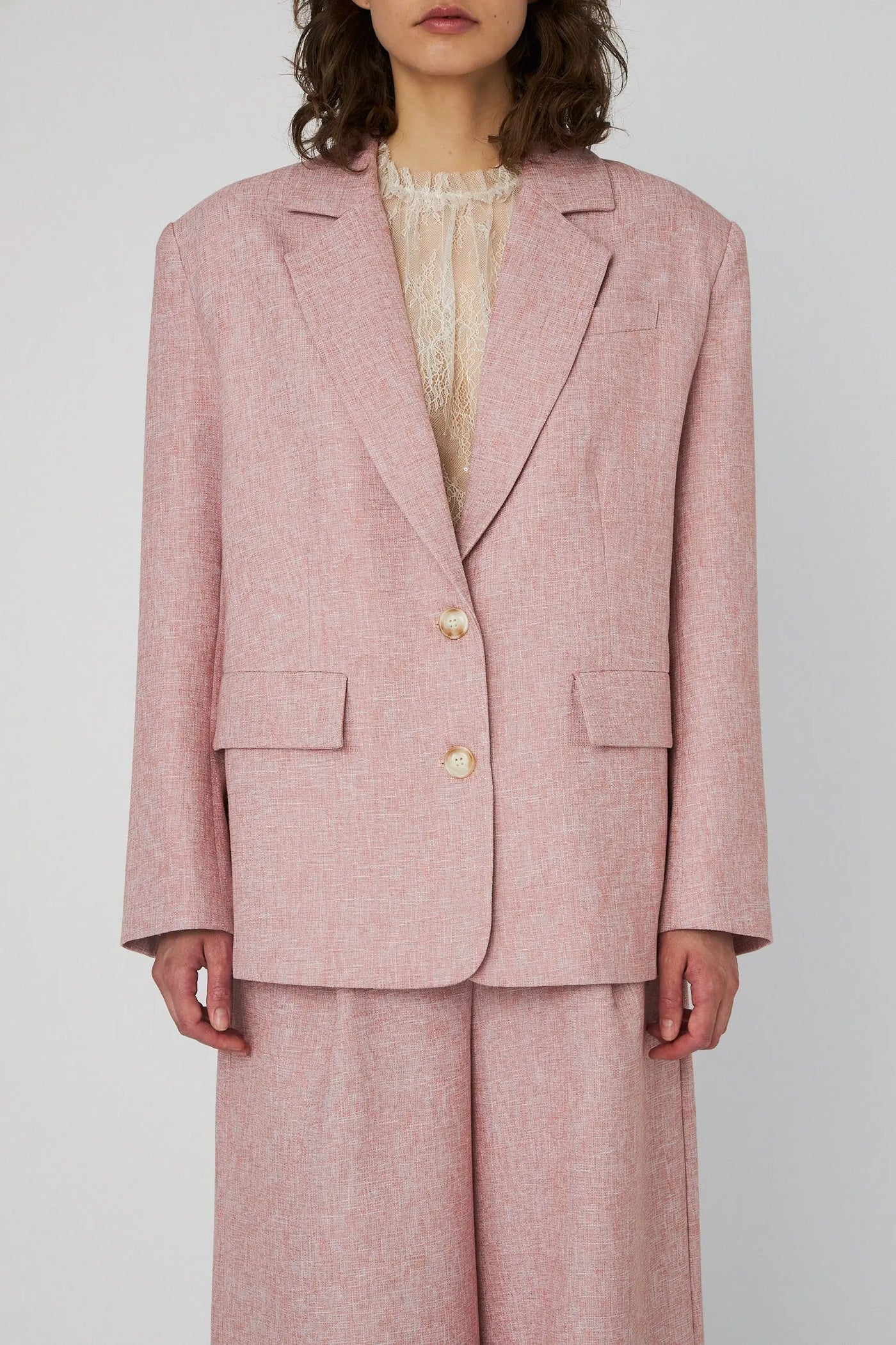 Salt and Pepper Oversize Blazer - Pink Powder
