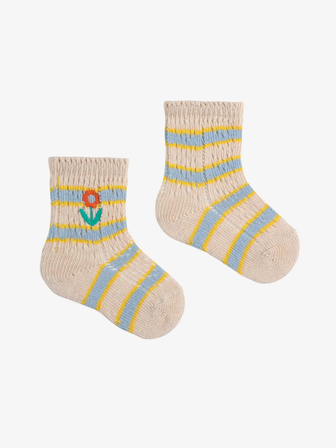 Flower Stripe Short Socks