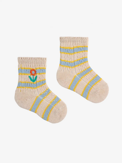 Flower Stripe Short Socks