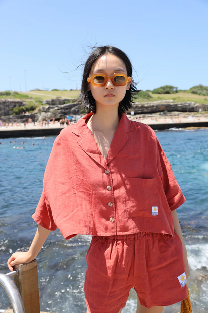 Basic Linen Shorts - Paprika