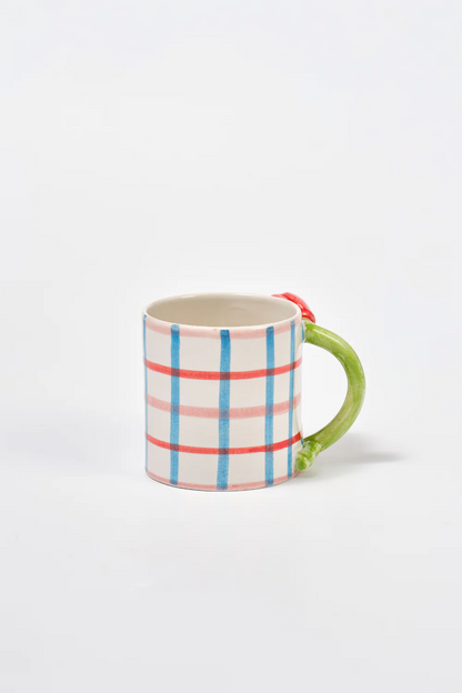 Hand Painted Tulip Handle Mug - Check