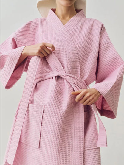 Waffle Bathrobe - Stripe Cool Pink