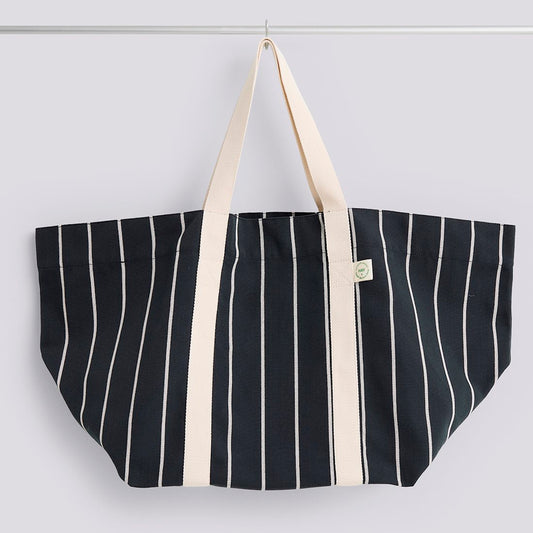 Outdoor Market Picnic Bag - Medium Black With Beige Stripe