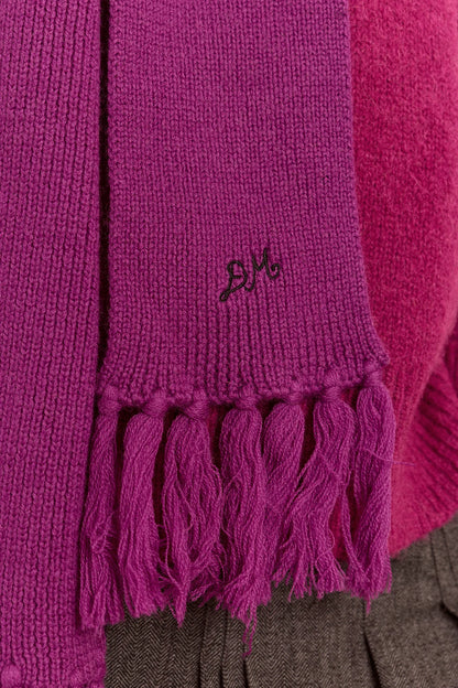 Tassel Hooded Wool Scarf - Magenta