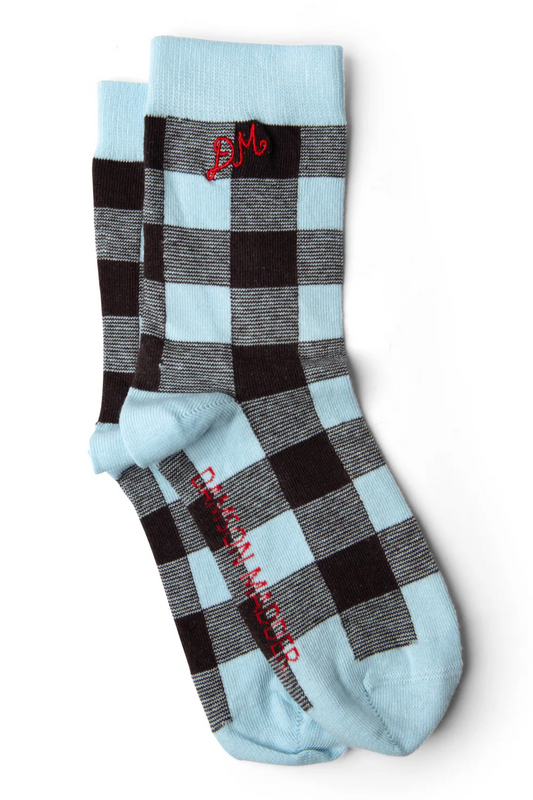 Gingham Socks - Pale Blue & Choc