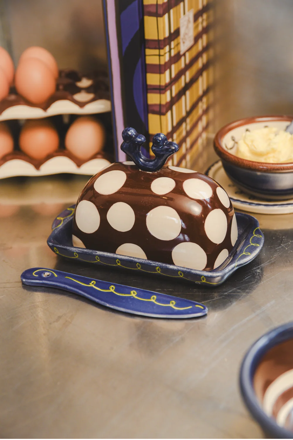 Hand Painted Butter Dish & Knife