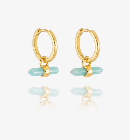 Tranquility Aquamarine T Bar Huggie Hoop Earrings
