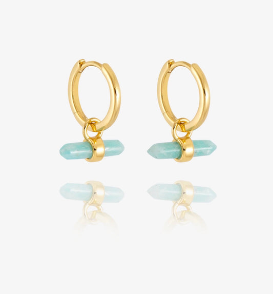 Tranquility Aquamarine T Bar Huggie Hoop Earrings