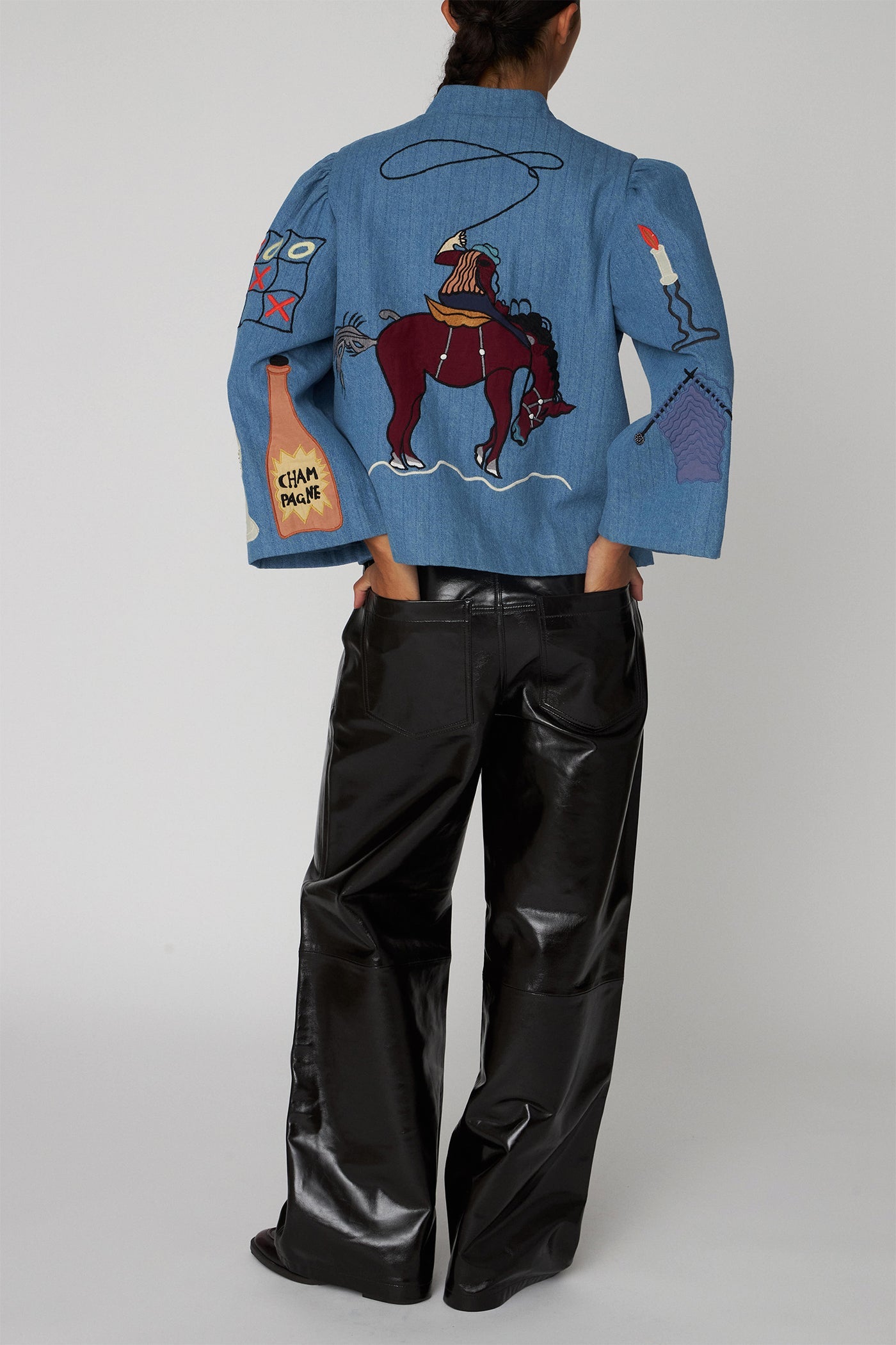 Embroidered Circus Jacket - Washed Blue