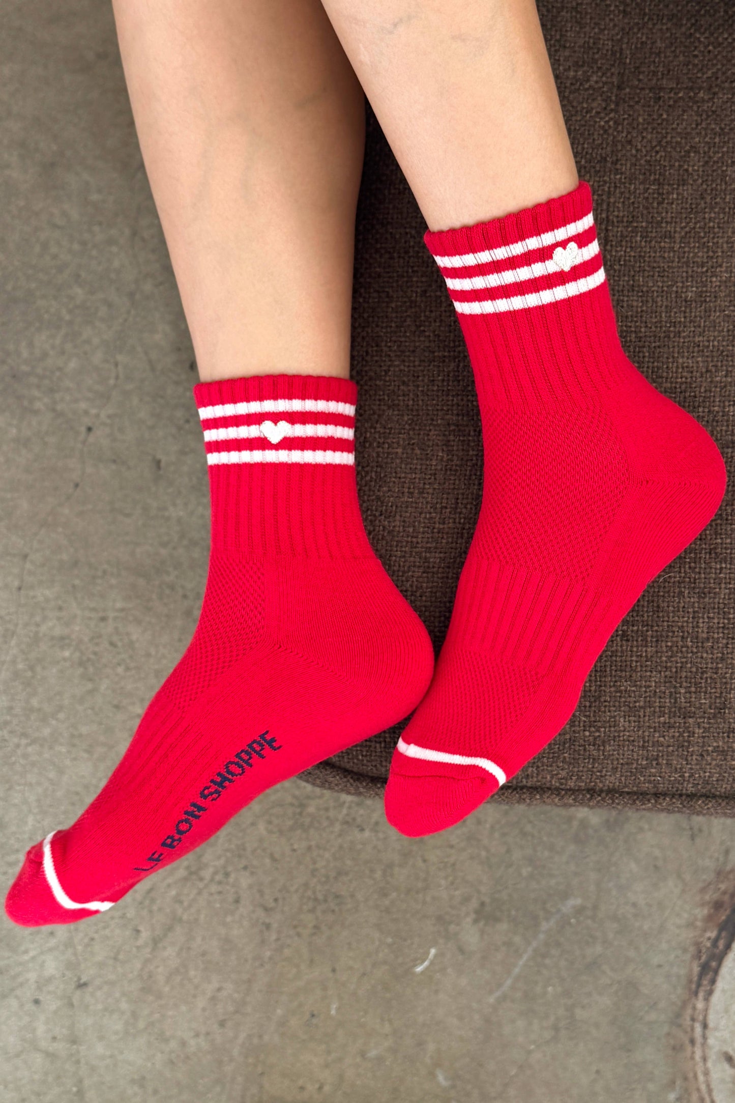 Embroidered Girlfriend Socks -Scarlet + Heart