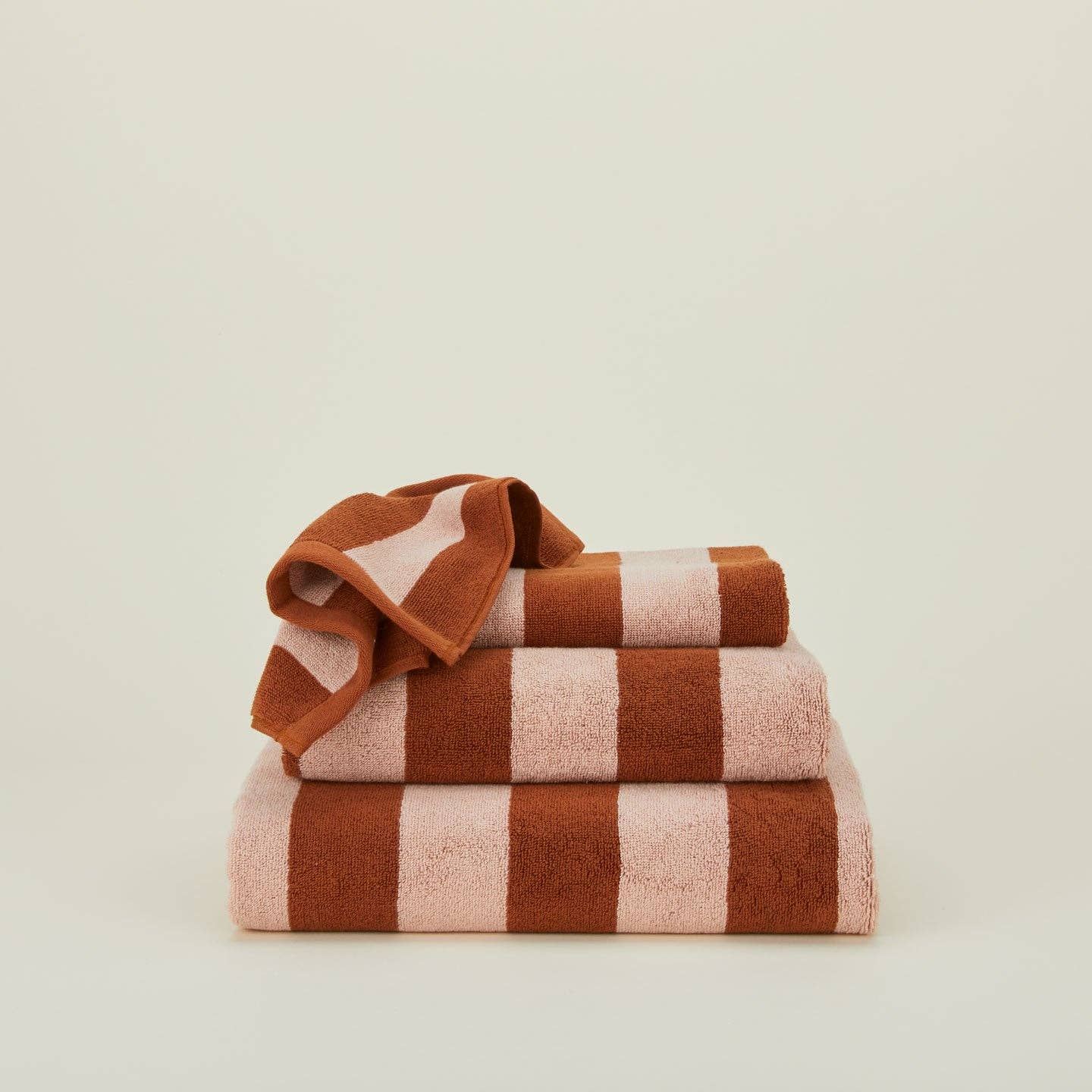 Striped Terry Hand Towel - Blush/Terracotta