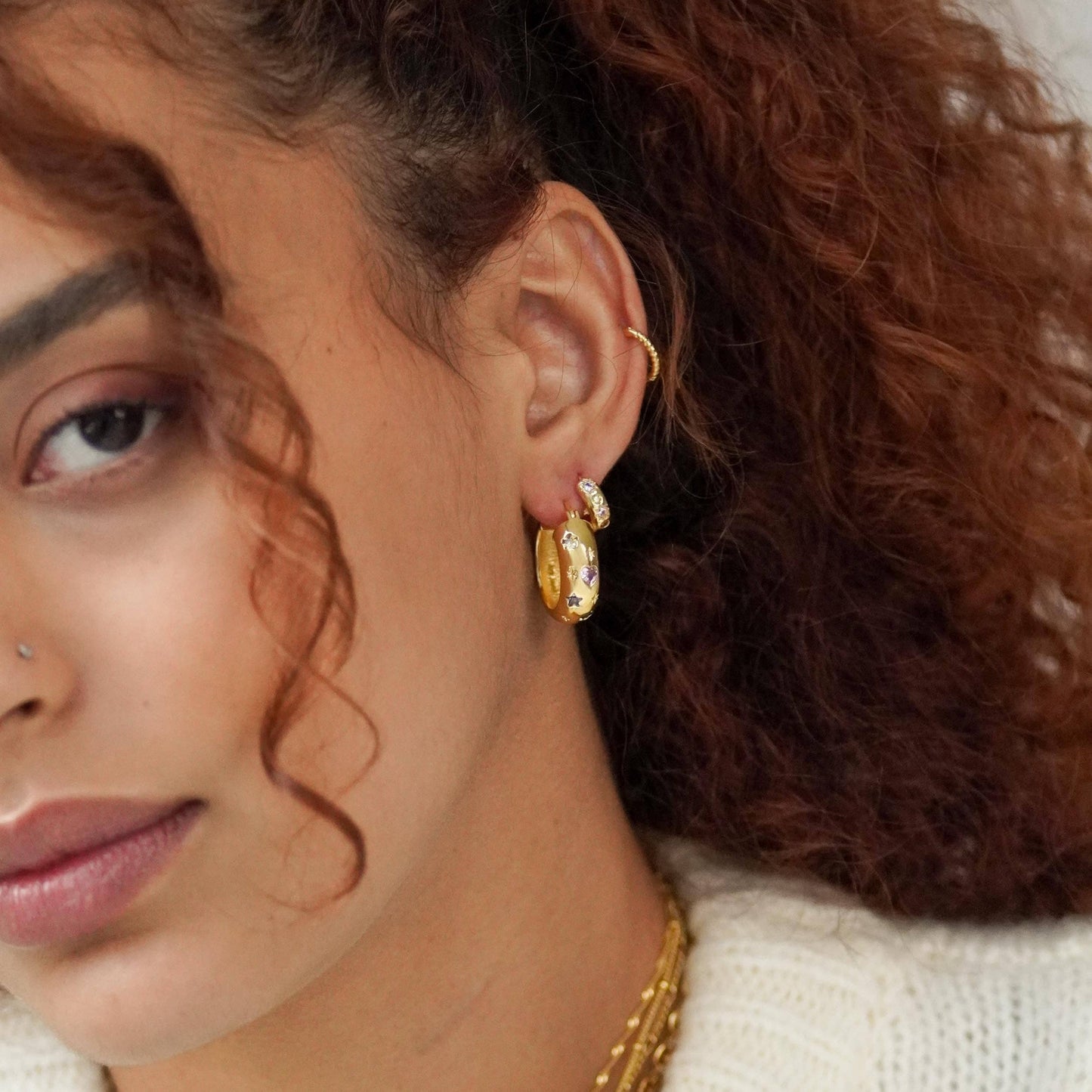 Pastel Stone Petite Hoop Earrings: Gold
