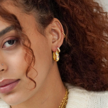 Pastel Stone Petite Hoop Earrings: Gold