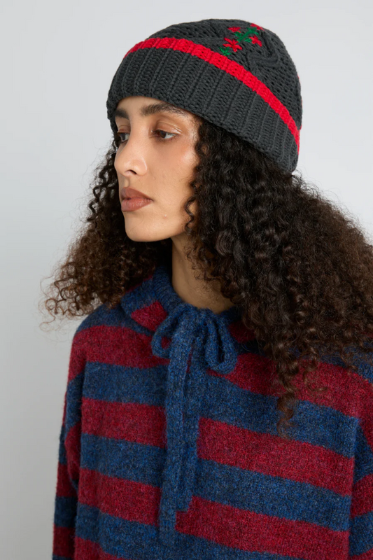 Cable Knit Grandpa Beanie - Charcoal