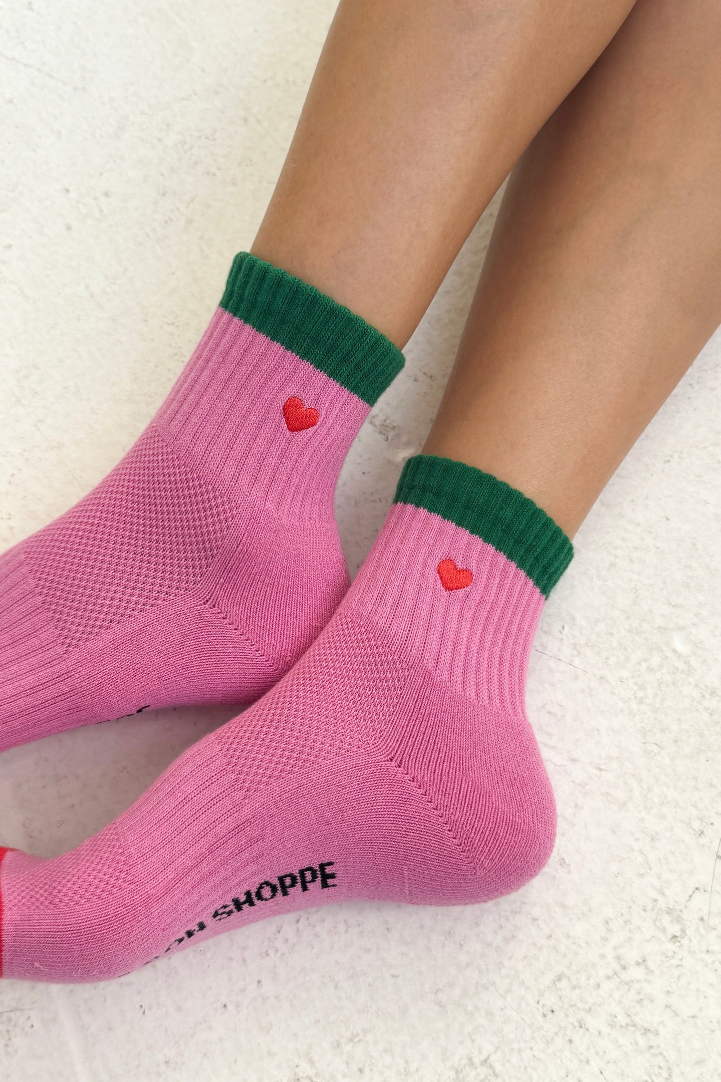 Girlfriend Socks - Embroidered Heart Rose Pink