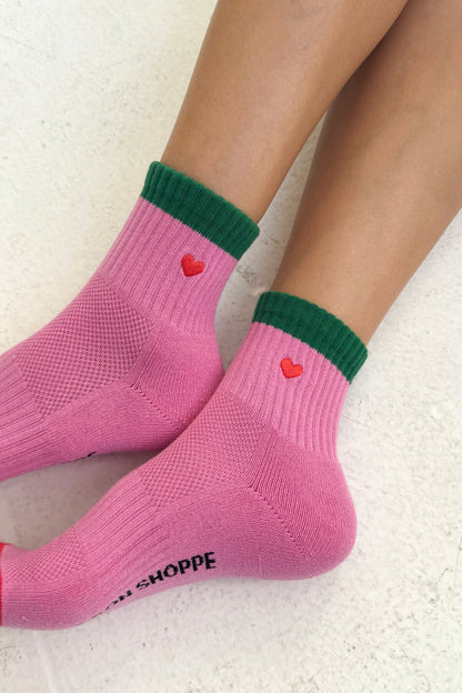 Girlfriend Socks - Embroidered Heart Rose Pink