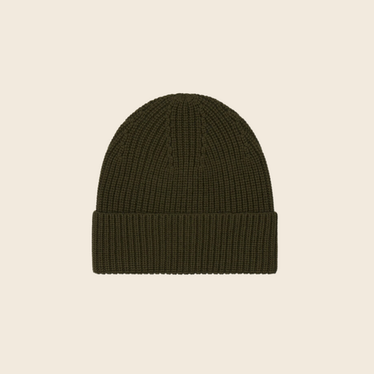 Merino Wool Beanie - Khaki Evergreen