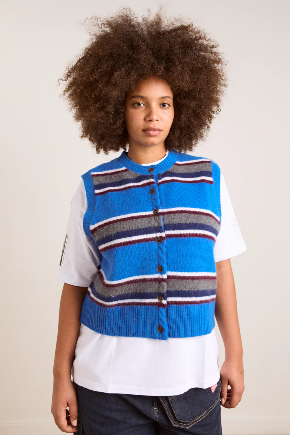 Sofie Merino Wool Vest - Blue Stripe