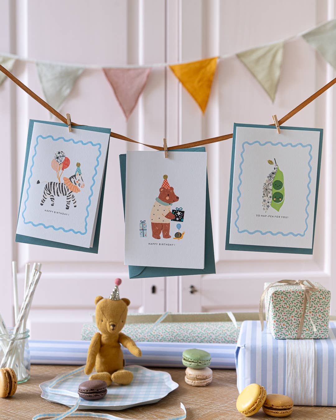 Bear Birthday Card - Liberty Adelajda's Wish Fabric