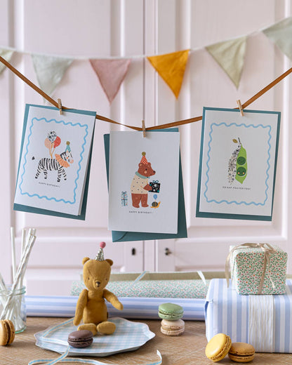 Bear Birthday Card - Liberty Adelajda's Wish Fabric