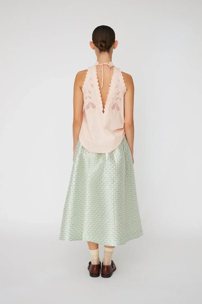 Embroidered Anglaise Halterneck - Soft Powder