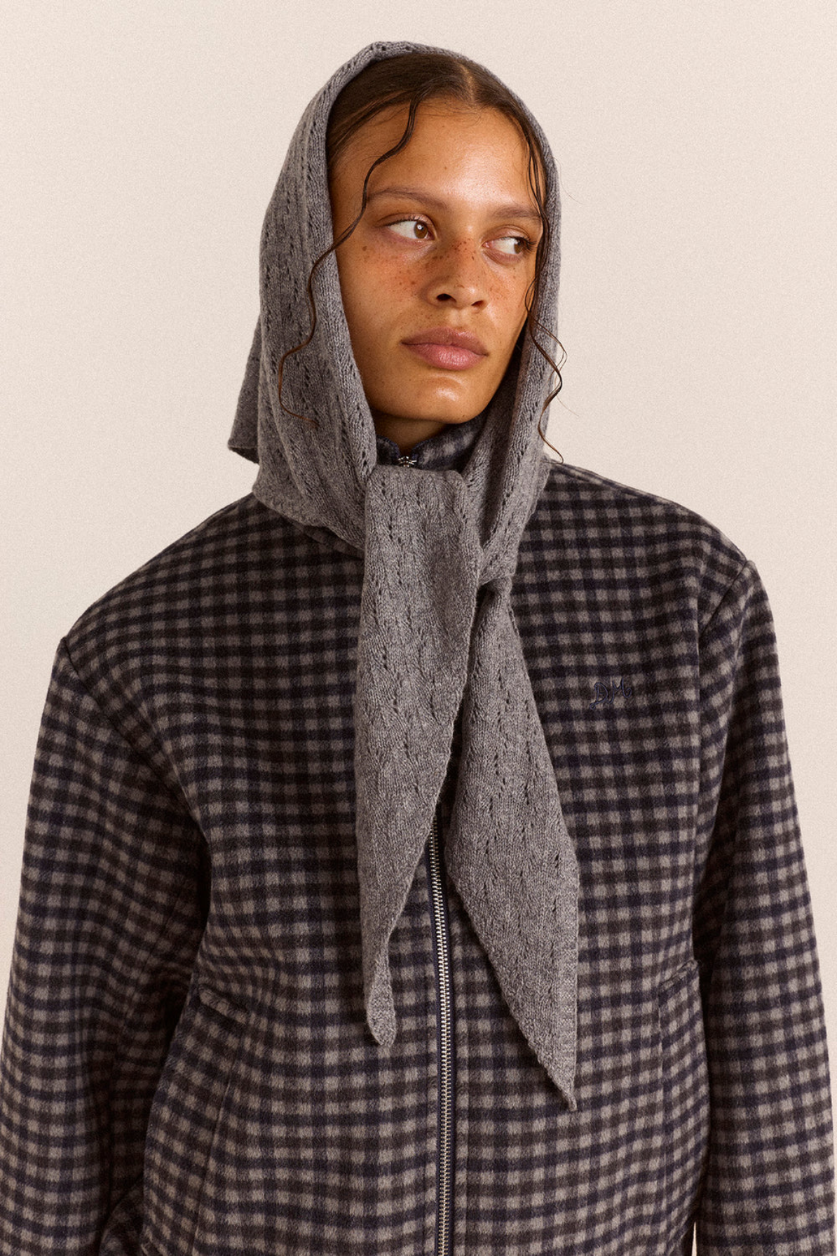 Lightweight Wool Pointelle Triangle Scarf - Grey Marl