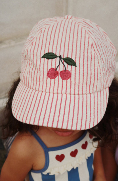 Ellie Bow Cap - Cherry Amour Stripe