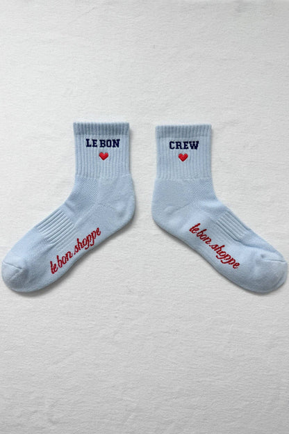 Embroidered Crew Socks - Sky Blue