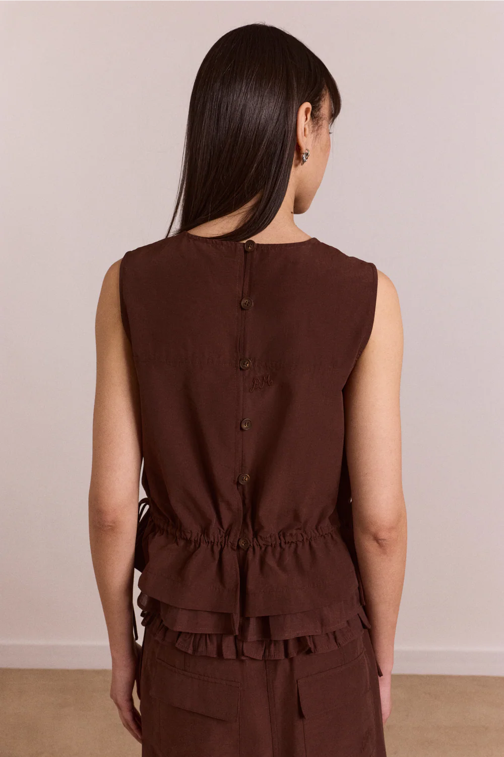 Aliani Sheer Panel Blouse - Chocolate