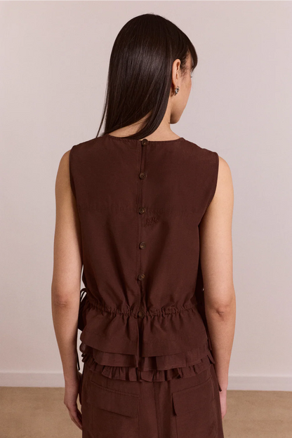 Aliani Sheer Panel Blouse - Chocolate