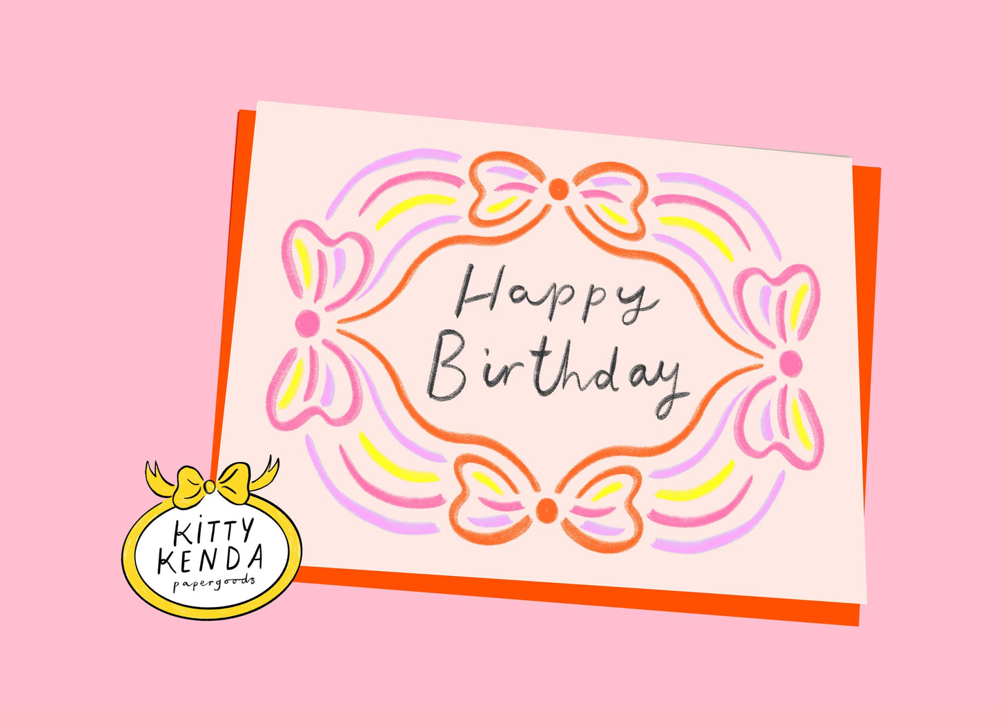 Happy Birthday Bright Bow Border Greeting Card