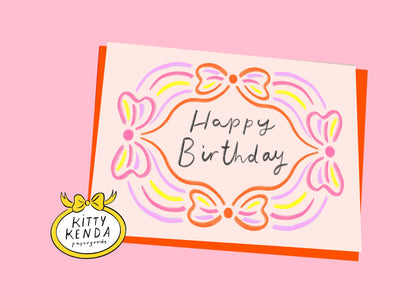 Happy Birthday Bright Bow Border Greeting Card