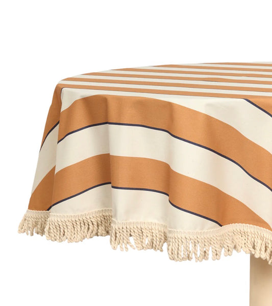 Sarga Round Tablecloth Orange Cabana Stripes