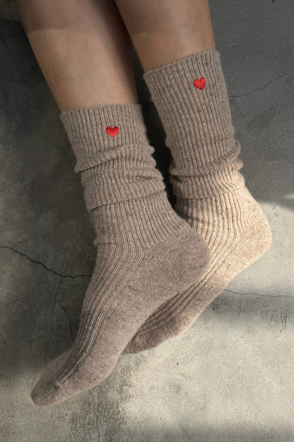 Embroidered Snow Socks - Tan