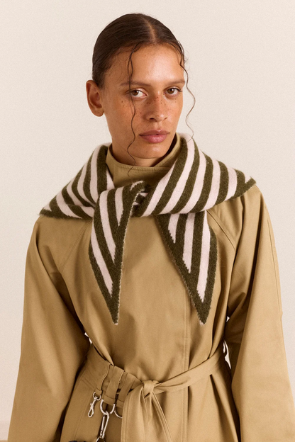 Triangle Scarf - Olive & Pink Stripe
