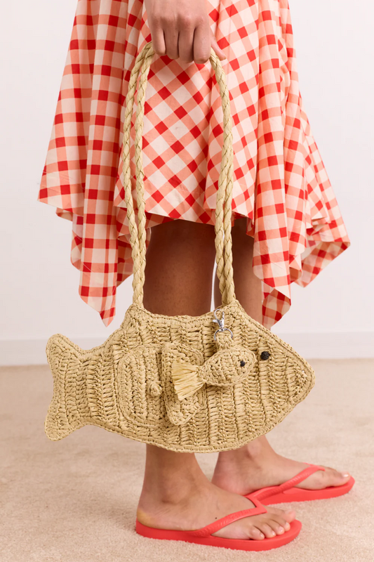 Raffia Beach Bag With Fish Charm