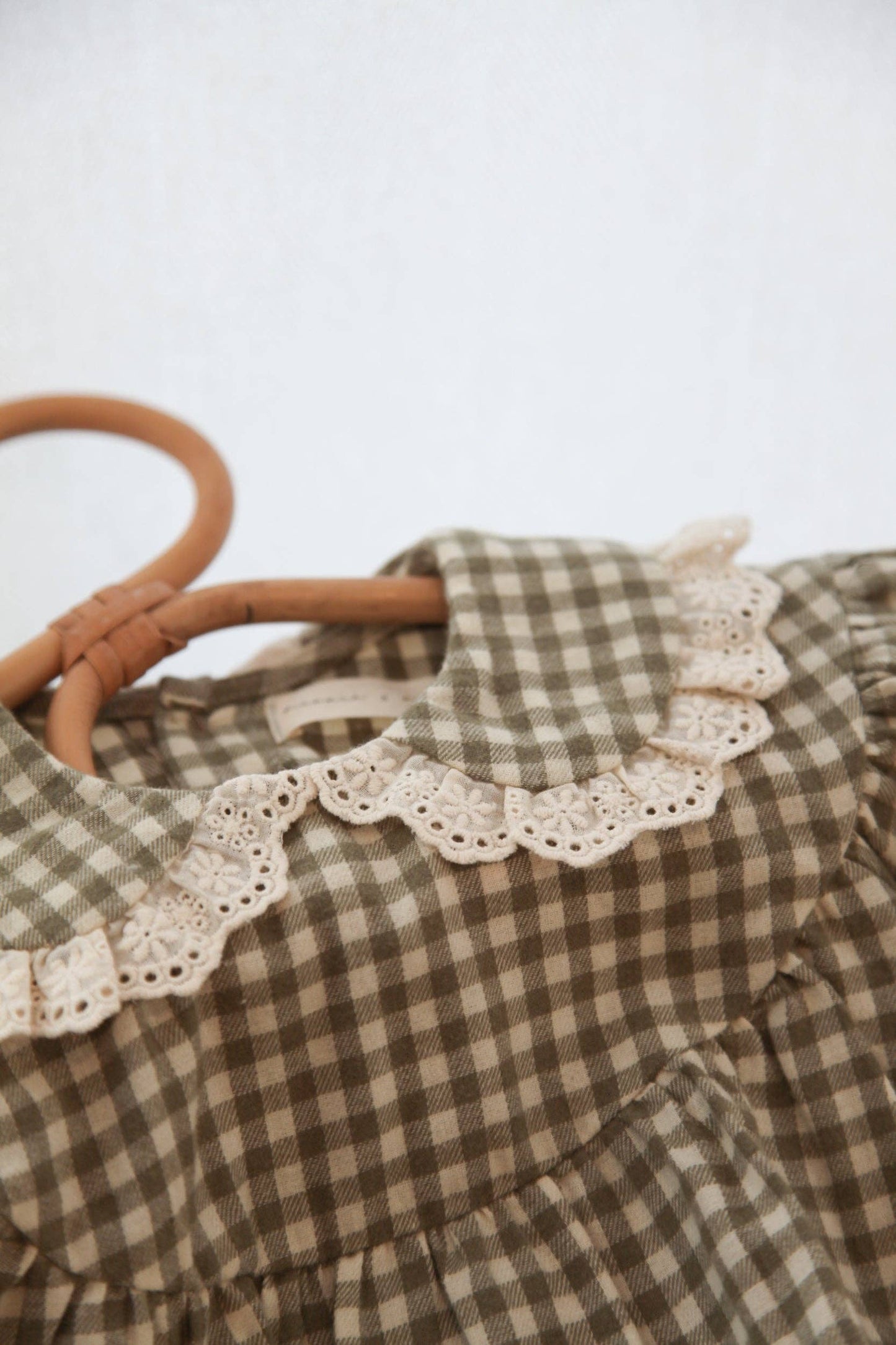 Sage Green/Gingham Frill Collar Romper: 12-18m