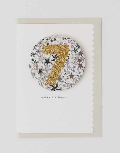 Age 7 Birthday Badge Card - Liberty Adelajda's Wish fabric
