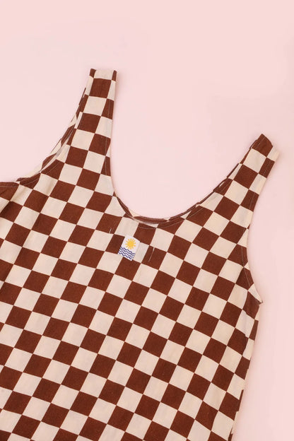 Printed Linen Slip Dress - Chestnut