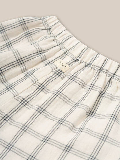 Navy Window Check Wide Leg Pants