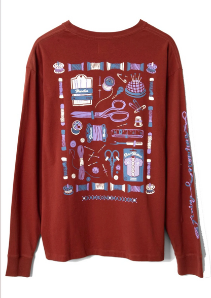 Sewing Tin Long Sleeve Top - Dark Red