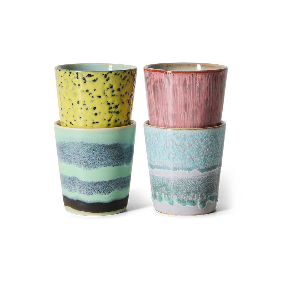70’s Ceramics Coffee Cups Artistic Set Of 4