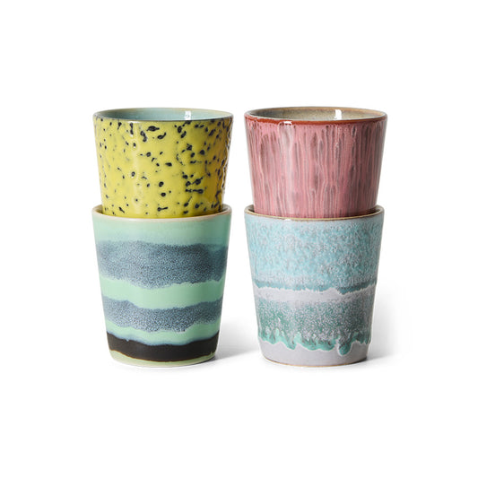70’s Ceramics Coffee Cups Artistic Set Of 4