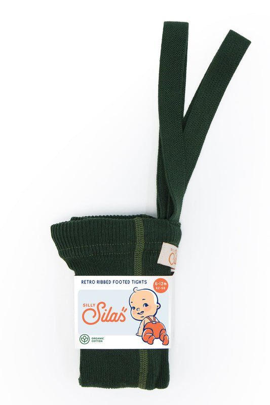 Silly Silas Footed Cotton Tights - Dark Forest Green