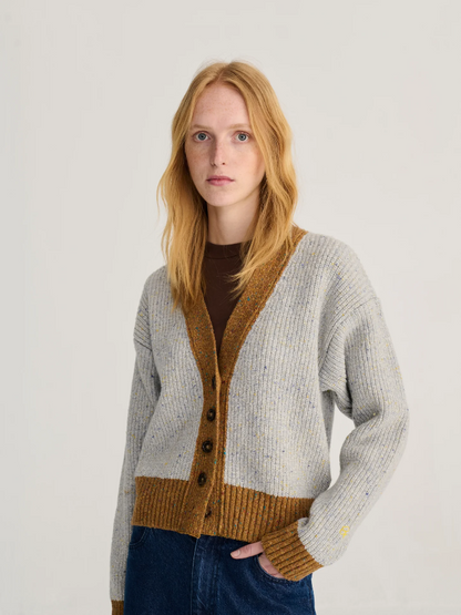 Colour Block V-Neck Wool Blend Cardigan